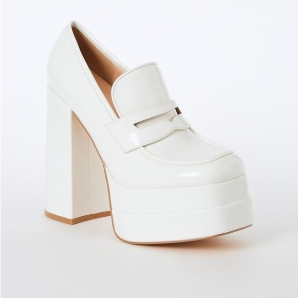 Shoe Dazzle Women’s Margaux White Platform Loafer Chunky Heel Shoes Size 8 New - Picture 3 of 14